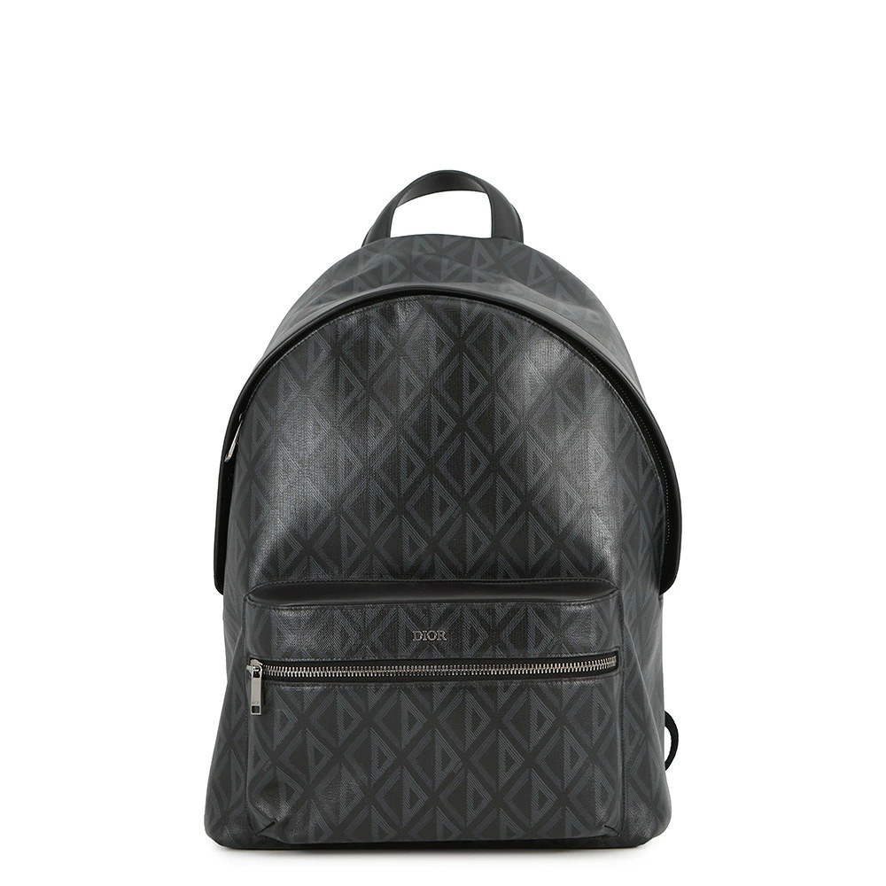 Christian Dior CD Diamond Backpack Rucksack Canvas Bag Black